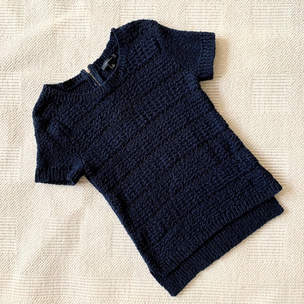 LOFT Knit Navy Blue Top Short Sleeve S